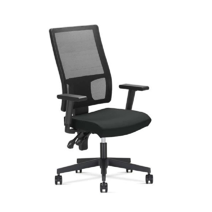 Stolica kancelarijska NS TAKTIK PVC baza sa podesivim rukonaslonima crna mreža/crna